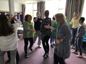 2018 05 Day 2 Laughter Yoga Leader Training St Albans Cheeky Greeting 2 - Corporate Laughter Yoga Training & Workshop Specialists in the UK | Corporate Wellness & Workplace Wellbeing Programmes, Trainings & Workshops in London UK with Laughter Yoga Expert Lotte Mikkelsen