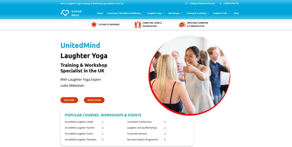 2022 03 UnitedMind New Look and Feel - Corporate Laughter Yoga Training & Workshop Specialists in the UK | Corporate Wellness & Workplace Wellbeing Programmes, Trainings & Workshops in London UK with Laughter Yoga Expert Lotte Mikkelsen