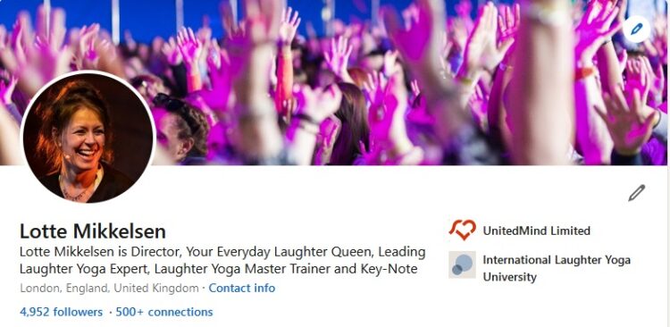 2022 Lotte Mikkelsen on LinkedIn e1656684654216 - Corporate Laughter Yoga Training & Workshop Specialists in the UK | Corporate Wellness & Workplace Wellbeing Programmes, Trainings & Workshops in London UK with Laughter Yoga Expert Lotte Mikkelsen