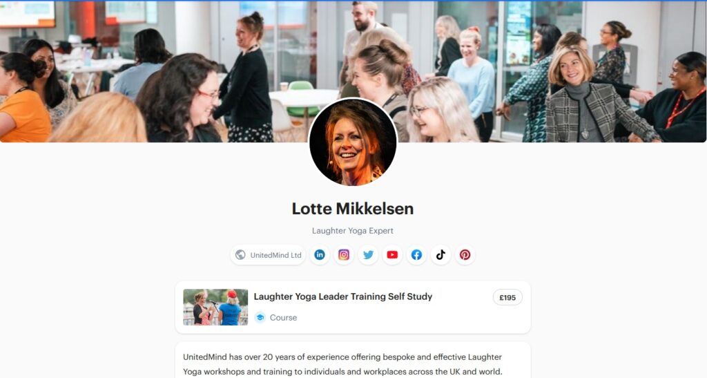 UnitedMind on Pensight - Corporate Laughter Yoga Training & Workshop Specialists in the UK | Corporate Wellness & Workplace Wellbeing Programmes, Trainings & Workshops in London UK with Laughter Yoga Expert Lotte Mikkelsen